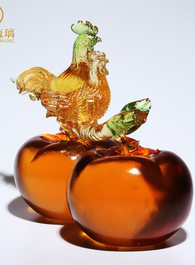 琉璃事事如d意柿子摆件家居装饰客厅工艺品生肖水晶公鸡玻璃艺术