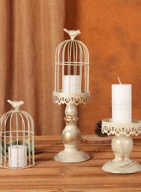 覆古美式铁艺鸟笼烛台摆件餐桌氛围感法式高级感装饰道具蜡烛底座