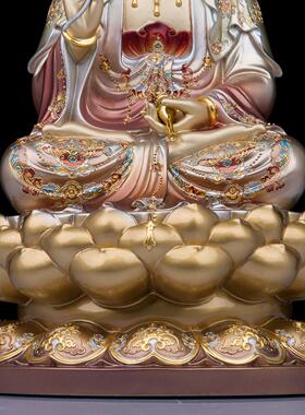 观音菩萨家用观音坐莲佛像 铜雕掐丝珐琅彩南海观音菩萨铜像摆件