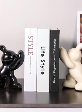 创意可爱兔子陶瓷书立架书架摆件家居饰品简约客厅玄关卧室酒柜摆