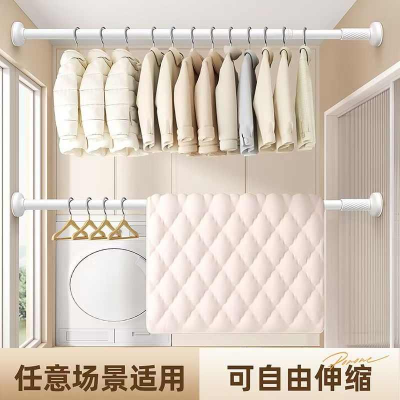 免打孔伸缩杆免钉晾衣杆衣架不锈钢窗帘挂杆浴帘杆子门帘衣柜撑杆 - 图1