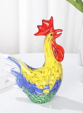 创意璃彩色玻璃公视珍珠鸡摆01件玻动物工艺品书鸡桌电柜桌面装饰
