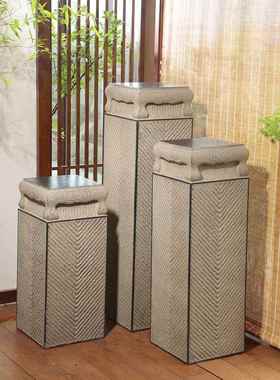 户外庭院花园门口装饰柱子禅意招财摆件新中式室内彷石展示柱底座