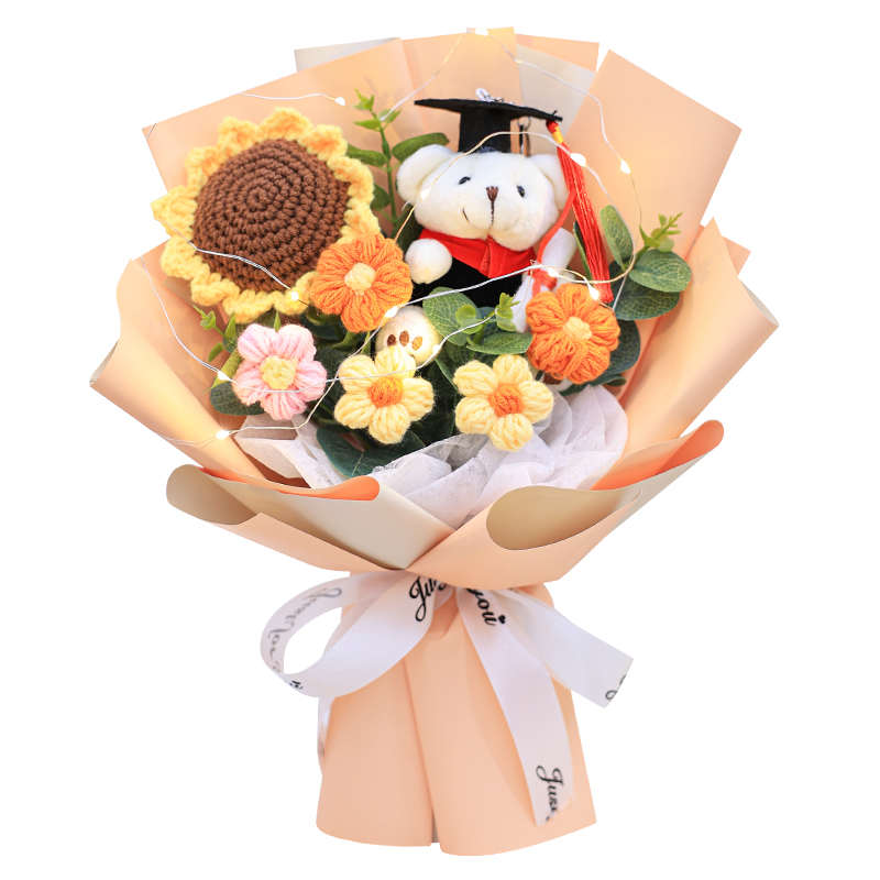 手工编织毛线花针织向日葵花束成品手捧花女友同学毕业季生日礼物 - 图3