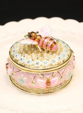 抖音爆款金属珐琅彩蜜蜂首饰盒创意家居婚庆小饰品珠宝收纳盒