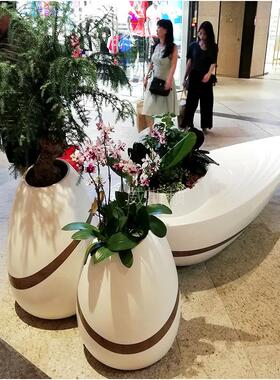 玻璃钢落地式条纹花盆座椅组合景观花钵商场售楼部高端美陈摆件
