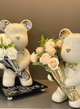 创意网红暴力熊熊花束熊酒柜入口卧室电视柜陶瓷装饰品家居新潮客