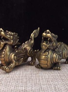貔貅一对实心纯黄铜摆件茶宠招财茶盘麒麟摆件汽车室内客厅卧室