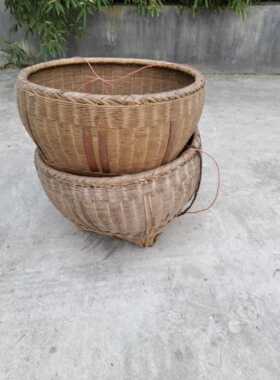 民俗老物件老挑担竹筐怀旧扁担挑筐农家院覆古装饰老农具道具摆件