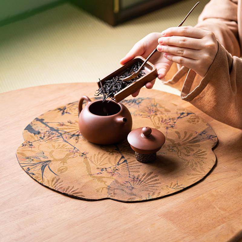 手工老料香云纱茶席中式复古桌旗茶花禅意古朴茶盘垫布艺桌布茶布,淘宝优惠券,粉丝福利购,淘宝优惠卷