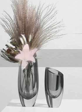 现代简约轻奢玻璃花瓶客厅餐桌干花插花装饰品样板房摆件琉璃花器