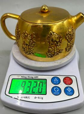 复古纯铜鎏金仿金茶壶仿古做旧小摆件 黄铜工艺品 文创市集老物件