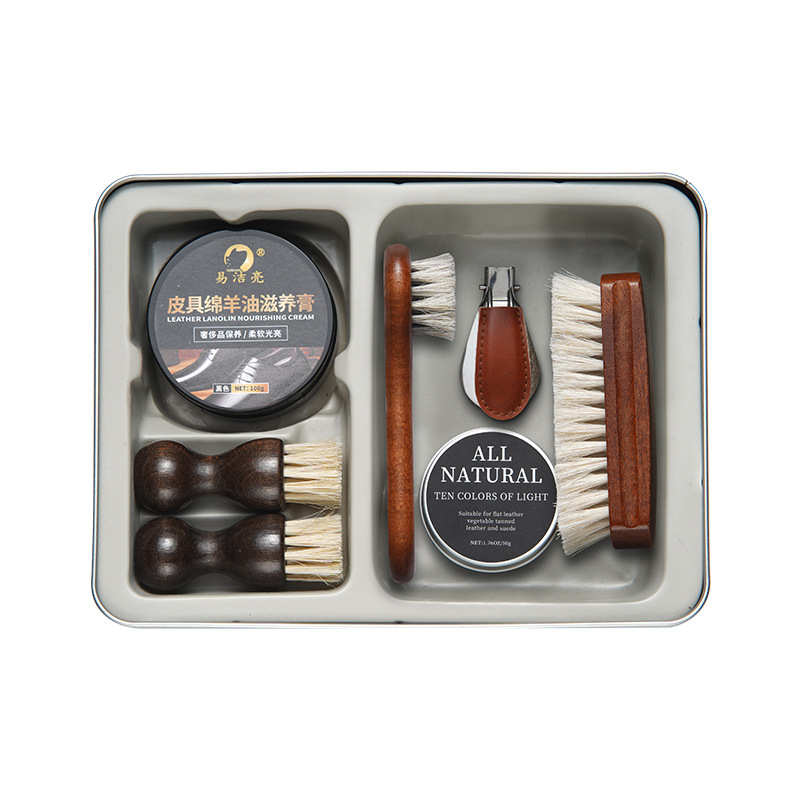 花梨木白马毛刷貂油绵羊油皮革护理9件套鞋油鞋刷清洁保养护理 - 图3