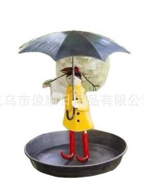 跨境新款 喂鸟器金属挂链女孩和伞喂鸟器 金属工艺品花园装饰挂件