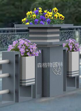 市政锌钢护栏组合花箱户外铁艺道路景观落地不锈钢花箱隔离栏定制