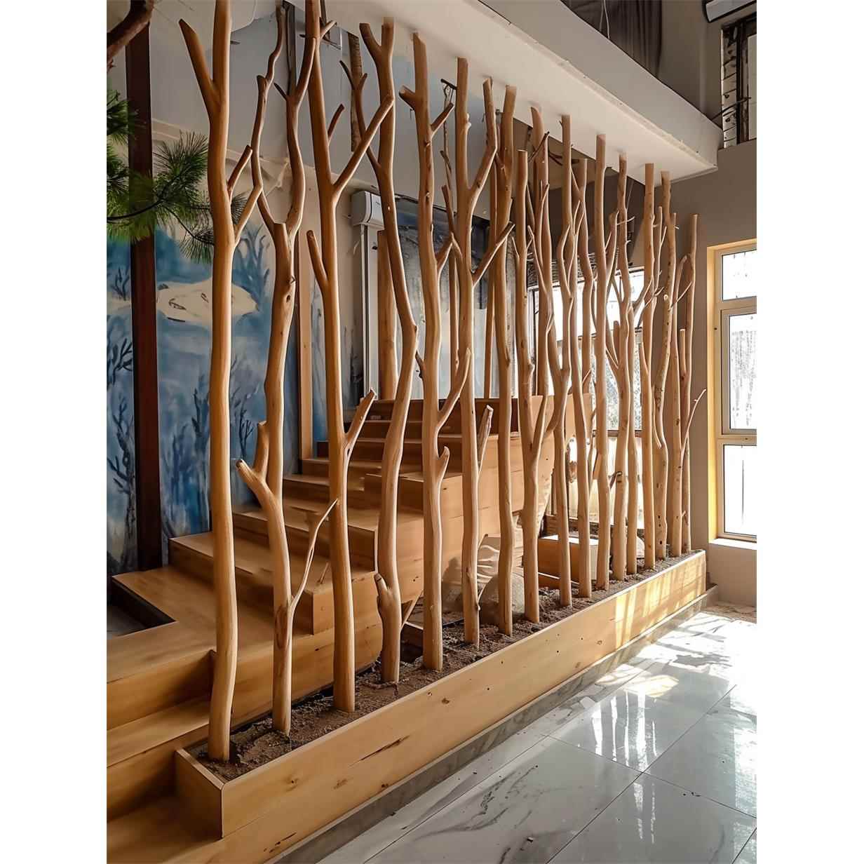 天然干 干树枝屏风隔断原木树干造景摆件幼儿园装饰墙名宿客厅玄 - 图0