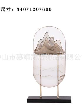 宋美学新中式铁艺亚属克力样抽象山形431金售楼氏处板房博古架工