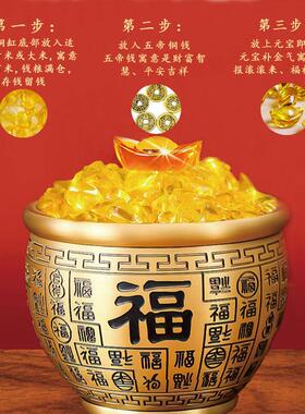 正品普陀百福缸纯财铜客厅山办公室卧室聚宝盆摆件招进宝聚财黄铜