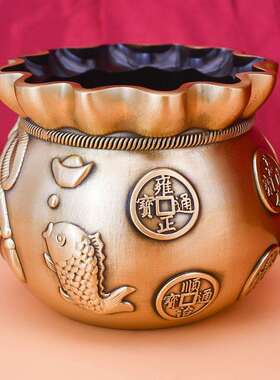 厂家铜工艺品国潮摆件聚宝盘钱袋存钱罐福袋玄关办公室装饰品