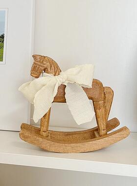 摇摇木马摆件创意儿童房实木制办公室房间桌面装饰品拍照道具