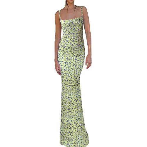 Women Sweet Floral Print Back Straps Slinky Dress Slim - 图0
