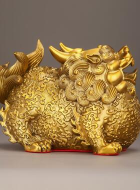 纯黄铜纳财貔貅摆件招財进宝四方纳财客厅办公桌装饰店铺