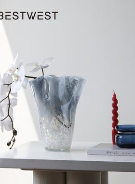 Best west 淡蓝色渐变波点手工水培白菜玻璃花瓶家居装饰品花器