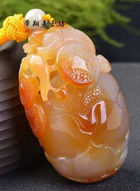 男女款手玩件 玉石冰种黄白玉髓镂空神兽手把件