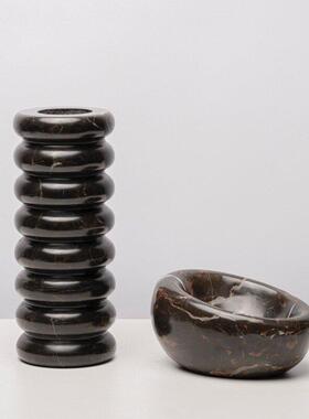 现代轻奢天然大理石花器样板间桌面花瓶装饰品茶几边几鸟窝摆件