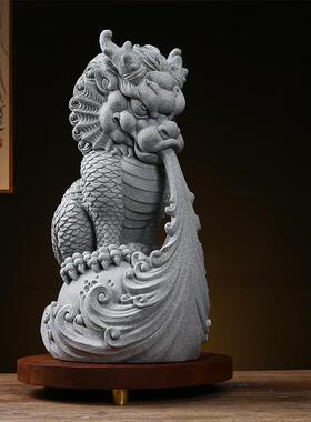 兽创意国风CSZW-BJA玄青砂石吸水潮神客厅桌面关水族鱼缸造景装饰