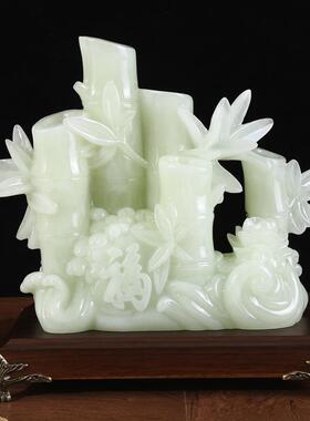 仿玉天然玉石财富节节高竹子摆件创意中式客厅家居饰品开业礼品