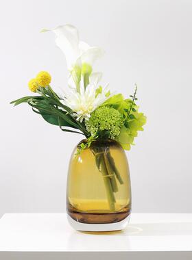 现代简约轻奢玻璃插花瓶仿真花艺售楼处洽谈桌茶几样板间软装摆件