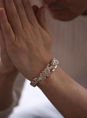 高档款客蒙原创银手镯情侣纯银个性银男镯子女情人节礼物送女友民