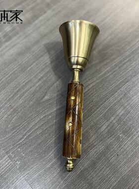进口手工纯黄铜铃铛手摇铃铛上菜点餐厅学校上课铃活动会议提醒