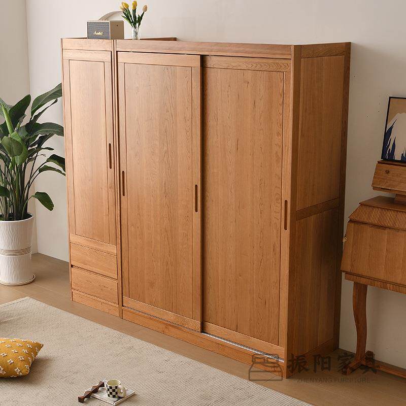 中子古樱桃实木风简约推拉LFS门木大衣柜日式单门原木卧室储物柜 - 图2