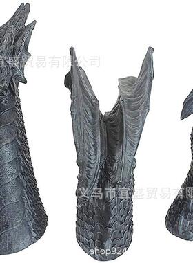 新款直销跨境外贸 三头龙 庭院摆件设计 树脂摆件 龙首龙身龙尾
