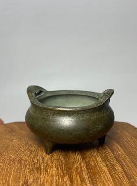仿古古玩铜器杂项仿古青铜老铜器三脚鼎熏香炉黄铜香炉老物件小号