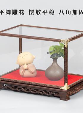 红木玻璃罩十里红装凤冠金翅鸟冠展示盒送礼佛像观音鸡翅木展示盒