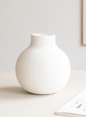 白色条纹素烧陶瓷花瓶摆件客厅干花插花器创意家居玄关餐桌装饰品