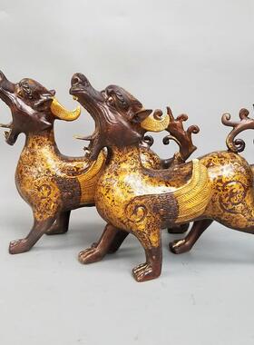 纯铜貔貅福字印花皮丘朝天吼独角兽妙音铜艺家居办公铜工艺品摆件
