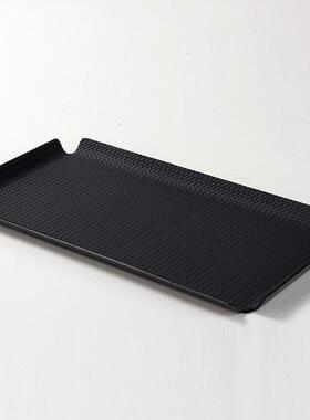 极简托盘高端皮革金属几何编织纹理样板房客厅茶几轻奢装饰品摆件