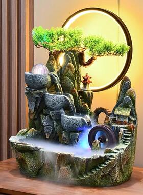 元盛吉珍客厅高山流水摆件，鱼缸假山，水轮喷泉摆件，生财风水轮