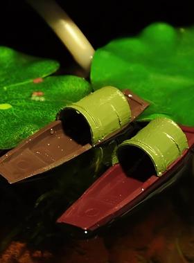 鱼缸造景小船摆件可漂浮下水乌篷船微景观水陆缸水池水面装饰古船