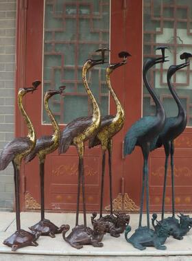 纯黄铜龟鹤延年摆件仙鹤烛台大号祝寿礼品家居玄关装饰铜鹤踩龙龟