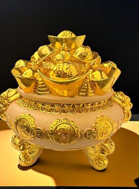 聚宝盆摆件存钱罐客厅办公室装饰摆件工艺品开业礼物金元宝大摆件