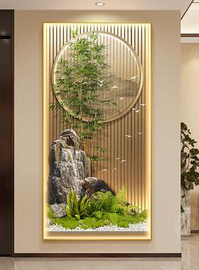 节节高升玄关装饰画新中式山水走廊过道挂画富贵竹子入户带灯壁画