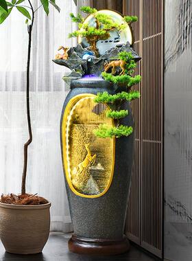 中式流水喷泉禅意轻奢家居装饰落地花瓶客厅玄关茶室假山造景摆件