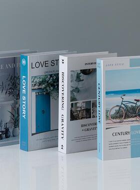 简约蓝色系列假书仿真书装饰书本摄影道具模型客厅电视柜书壳摆件