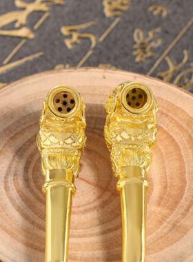 古代金器龙凤烟嘴鎏金雕铸件金烟斗烟具镀金过滤斗工艺品收藏摆件