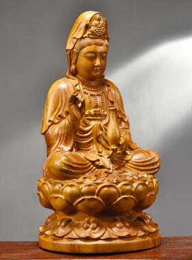 香樟木雕观音菩萨像件实木南海摆TD858坐莲观世音家居客佛厅关装